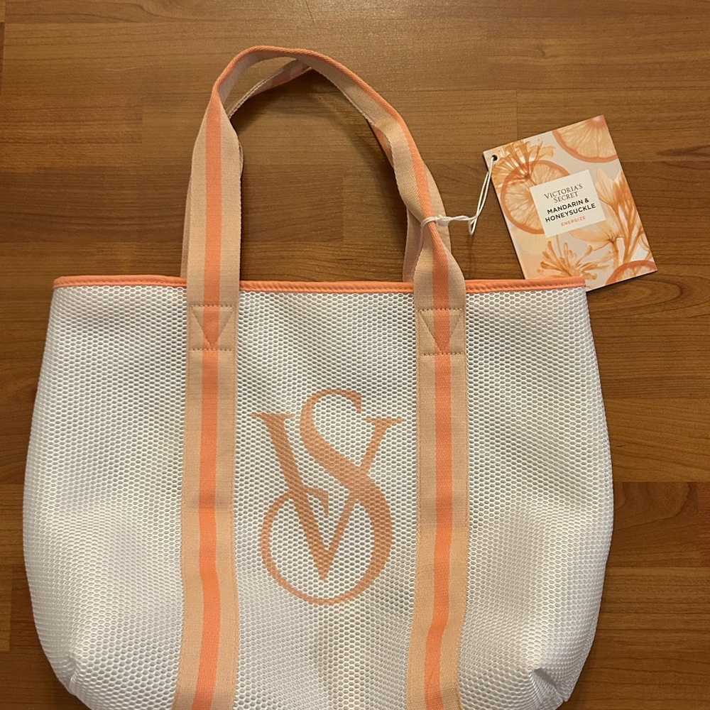 Victoria's Secret Mesh Tote in White and Peach